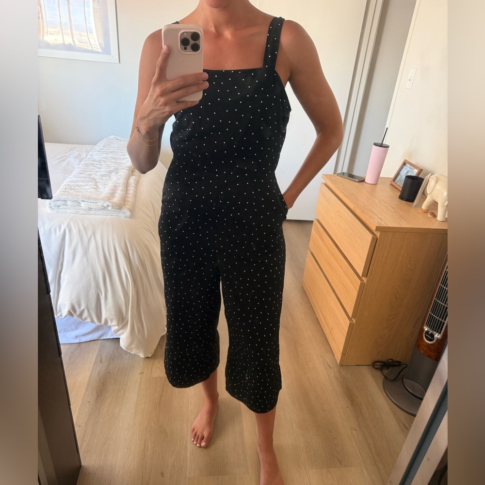 Very J Black and White Dotted Jumpsuit